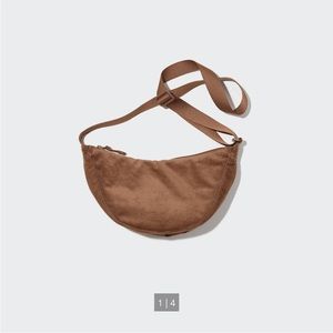 NEVER BEEN WORN UNIQLO CORDUROY ROUND MINI SHOULDER BAG - brown